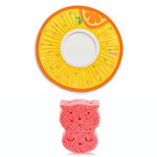 마니또 과일샴푸캡+천연펄프 목욕스펀지 샴푸캡, 마니또 샴푸캡(오렌지)+목욕스펀지(핑크)