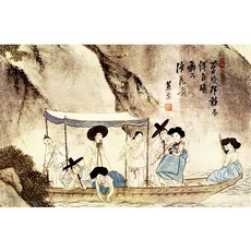 네츄럴이미지 동양화벽지-10PA0064 신윤복 주유청강 실크벽지, 실크|합지
