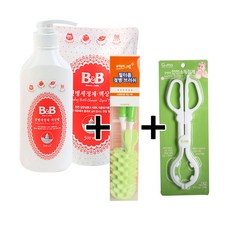 비앤비 젖병세정제 액상형 용기+리필+베베앤맘스펀지젖병솔+소독집게, 1set