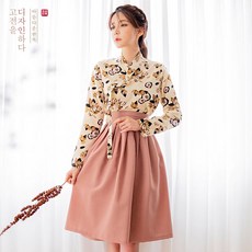 생활한복세트 낙엽초 저고리 + 가랑 브라운 허리치마