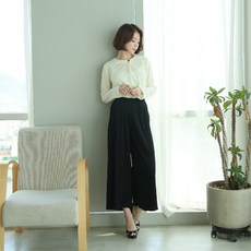 블랙 주름 통팬츠 와이드팬츠 여성팬츠 밴딩바지