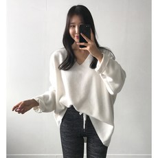 코튼홀릭 여리여리 기모 브이넥 롱티셔츠 4color