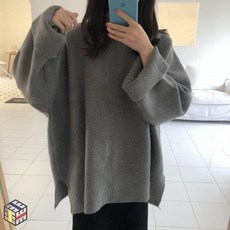 니트 나팔 소매 여성 라운드 넥 스웨터 단색 학생 에디션