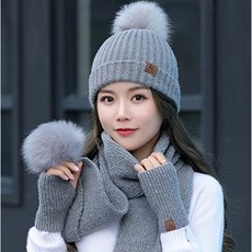 C00REENA S타입3세트 여성겨울모자 털모자 방울모자 니트모자 방한모자 머플러 목도리 암워머 장갑 겨울모자 스키모자 방한용품 여성털모자 여자털모자 여자겨울모자