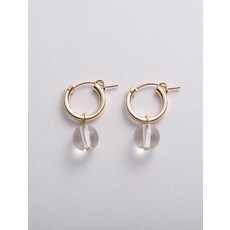 룬느 14k 크리스탈 볼드 원터치 드롭 링 귀걸이 (18mm)