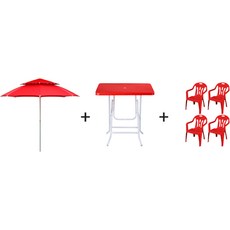 세화 파라솔 F세트 2단파라솔+사각테이블+의자, 빨강