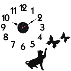 홈코코 압축스펀지 블랙 숫자 스토리 벽시계, 고양이나비