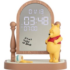 로이체 디즈니 곰돌이 푸 캐릭터 거울 유무선 디지털 알람 탁상 시계, 혼합색상