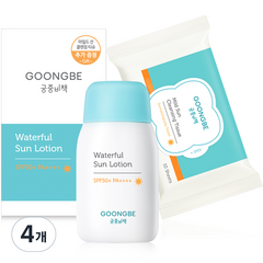 궁중비책 워터풀 선로션 SPF50+ PA++++ 마일드 선 클렌징 티슈, 80g, 4개