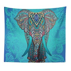 부귀와 장수 행운 가족애의 상징 코끼리 태피스트리, 블루