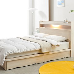 크렌시아 룸벨 LED 루바 40T 서랍 침대 프레임 + 독립스프링 매트리스 세트 방문설치, 메이플
