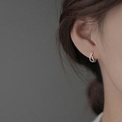 엠스타일 925 은 큐빅라인원터치 귀걸이 선물포장 이어링 실버 데일리 여자 순은