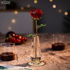 DFMEI 크리스탈 로즈 여자친구 아내에게 발렌타인데이 선물하기, 붉은 장미, 활짝-홀짝(꽃병없음)