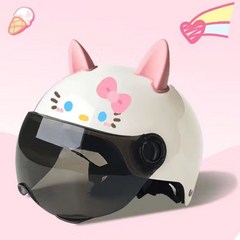 헬로키티 헬멧 여성용 고양이 헬멧 성인 어린이가 사용가능 한 귀여운 고양이 안전 헬멧, 한 사이즈, 헬로키티 + 핑크색귀