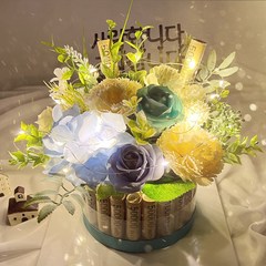 라비나 LED 비누꽃 용돈케이크 어버이날 부모님선물 용돈박스 꽃 기념일 칠순 생신 생일선물, 블루