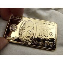 기념주화 가상화폐 비트코인 굿즈 미국 100 달러 덩어리 24k 골드 바 미국 금속 동전 골든 바 USD 컬렉션 선물, 한개옵션0