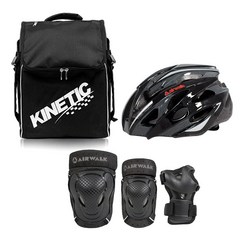 에어워크 키네틱 성인 인라인 블랙 보호장구 세트/인라인가방+헬멧+200보호대, 헬멧(실버XL)+가방(블랙):보호대L_남성용