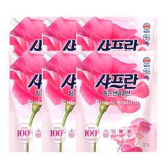 샤프란 핑크센세이션 섬유유연제 로즈향 리필, 6개, 2.1L