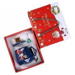 한국도자기 크리스마스 마이노엘 머그450ml 세라믹컵+숟가락+선물세트, 블루컵+스푼+선물세트1개