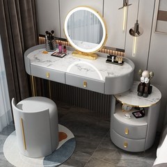 MONTHERIA 화장대 예쁜 연예인 화장대 세트 거울 의자 포함, 그레이 120cm (백 스툴)