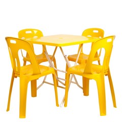 지오리빙 플라스틱 테이블 의자 세트 야외테이블세트, 사각+등받이의자(옐로우)