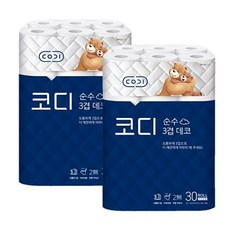 코디 순수 3겹 데코 화장지 30M, 30롤, 2팩