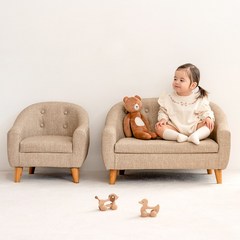 [높이조절+생활방수] 네이처 원목 유아 소파 아기 의자 선물 돌선물_옵션선택, 네추럴 2인
