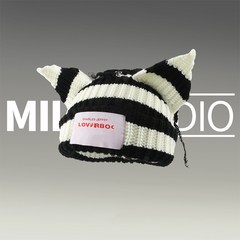 구미 소규모 디자인 개성 고양이 돼지 귀 커플 니트 털모자 귀엽다 보온 가을 겨울 남녀 모자 붐