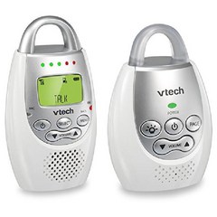 VTech DM221 오디오 베이비 모니터 최대 1 000 피트 범위 진동 사운드 경고 토크 백 인터콤 및 야간 조명 루프 화이트 / 실버, White/Silver