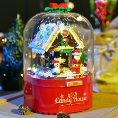 COZYARD DIY 레고호환 크리스마스 오르골 자동눈날림 LED 무드등, 캔디 하우스