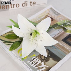 DFMEI 3마리 모조 미니 백합꽃 터치 필름 조화 홈 인테리어 사진 결혼식, 흰색