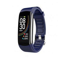 C6T 신상품 체온측정 밴드 혈압 건강정보 푸시 수면운동계보 스마트밴드, 푸른 색