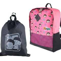 흔한남매 패턴사각 초등학생 신학기 소풍 책가방 + 조리개 신발주머니 세트 핑크