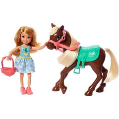 Barbie Club Chelsea Doll & Horse Set Blonde Small Doll in Removable Skirt Brown Pony with Blonde Mane & Accessories, 상세참조