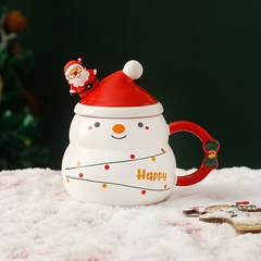 BLOWFISHFUGU 추동 머그컵 머그귀여운 눈사람 아이디어 크리스마스 컵 커플 물컵, 1개, A