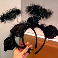 [모사찌] 2개 천사 머리띠 파티 코스프레 2023 새해 선물, 1개, 블랙+블랙