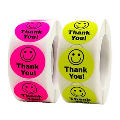 째리템 스마일 포장 롤 스티커 옐로+핑크, 2롤 1000pcs, 1세트