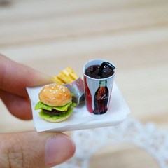 미니미소 햄버거 세트 (햄버거1 포테이토 콜라 쟁반) 미니어처 모형