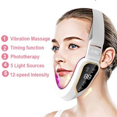 턱 마사지 턱관절 microcurrent v face shape facelifting ems 페이셜 슬리밍 이중 제거제 led 라이트 테라피 페이셜 리프트 장치, 하얀색