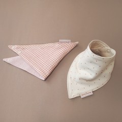 [무무앤두두]유아용 체크&도트 스카프빕 턱받이, 핑크 체크 도트, 1개
