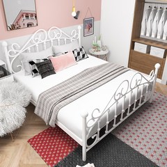 철제 침대 프레임 현대 미니멀 한 프레임 공주 더블 싱글 어린이 침대, 흰색 높은 침대 발