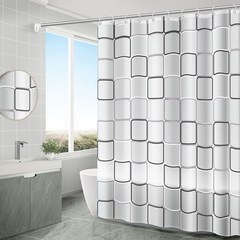 욕실 샤워 커튼 방수 반투명 목욕 커튼 후크와 현대 격자 무늬 조약돌 인쇄 목욕 파티션 커튼, 큰 광장, 협력사, W80xH180cm, 큰 광장