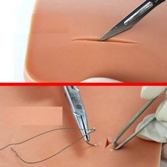 피부 흉터 찢어진 베인 상처 봉합 SUTURE 꼬매기 꿰메기 외과 수술 연습 실습 도구 의대생 간호사 의사 시험 실기 준비 대비 실리콘 패드 모형, 상세페이지 참조