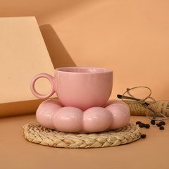 다색 세라믹 플라워 커피잔 세트, 분홍색 × 1세트, 1개