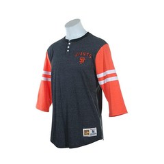 Mitchell & Ness San Francisco Giants \"Home Stretch\" 티셔츠 MLB 3/4 소매 헨리 셔츠 블랙. 5545520984