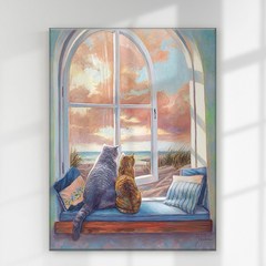 오로라데코덴 캔버스형 보석십자수 40x50cm, MK013 동물 오후 창가의 고양이