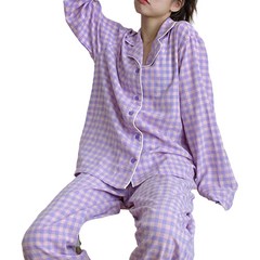 퍼스트레인 여성용 체크 셔츠 잠옷 상하복 세트 WJ5
