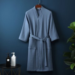 ANYOU 순면 남녀공용 와플 샤워가운 가정용 데일리 호텔 목욕가운, M, 1개, 블루