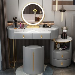 MONTHERIA 화장대 예쁜 연예인 화장대 세트 거울 의자 포함, 그레이 100cm (백 스툴)