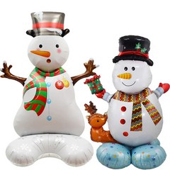 [마켓영] 크리스마스대형풍선 은박풍선 스탠딩 에어벌룬 2종 스노우맨+ 루돌프 눈사람 풍선세트(와이어전구 3m30구 점멸 서비스증정), 스노우맨+루돌프 눈사람